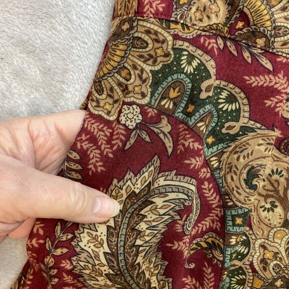 Vintage 90s Koret Midi Skirt Womens 14 Burgundy Paisley Button Up Cottagecore - Picture 6 of 10